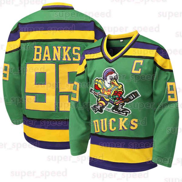 99 Adam Banks Ice Hockey Jersey Mighty Ducks 96 Charlie Conway 33 Greg Goldberg 90s Hip Hop Movie Long sleeves Jerseys for Men Women Adults