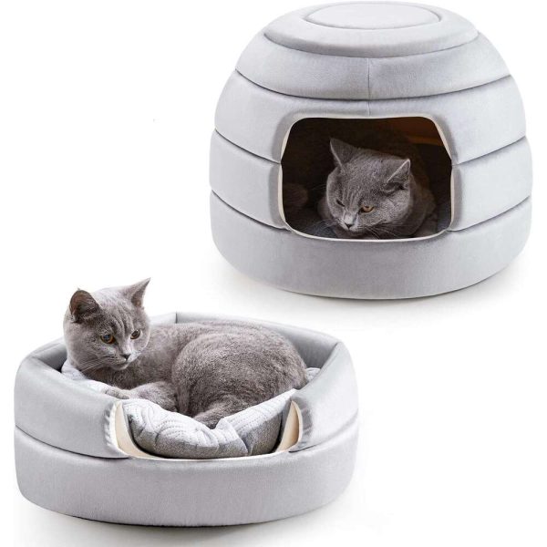 Bed House, 2-in-1 Foldable Houses Indoor Cats, Soft Veet Cave, Removable Washable Cushion, Cat Condo for All-Season Comfort and Style