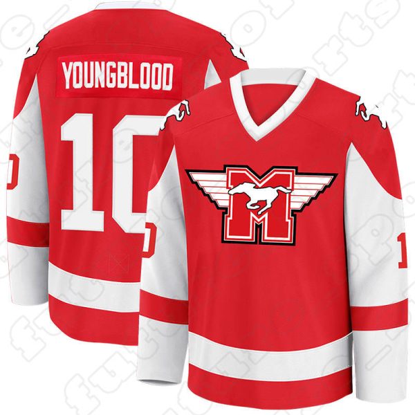 10 Dean Youngblood Men's Ice Hockey Red Retro Jersey Youngblood Movie V-Neck Stitched Letters with Long Sleeves Adult Winter Classic Christamas Black Friday Jeresy