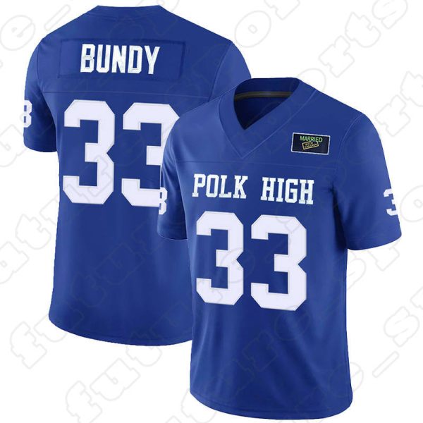 33 Al Bundy Mens Blue Football Jerseys Polk High V-Neck Embroidered Stitched Letters with Short sleeve Adult Jersey Perfect for Sports and Party for Casual Wear