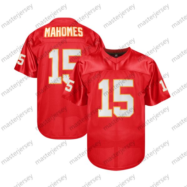 #15 Mahomes Men's Red Classic Embroidered V-Neck Rugby Jersey - Breathable, Short Sleeve Sports Shirt In Stock Football Jerseys