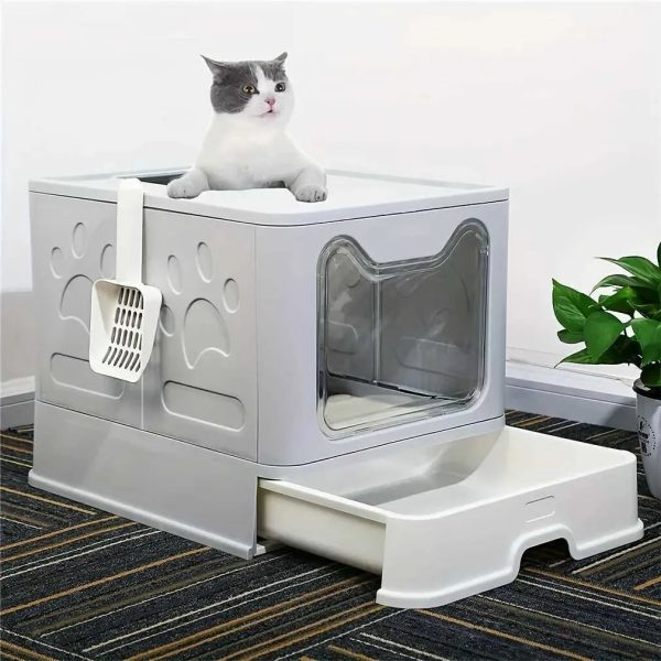 XXL Large Cat Litter Box No Smell Pet Toilet Box Self-Cleaning with Tray Scoop Cat toilet Fully enclosed Foldable Deodorised