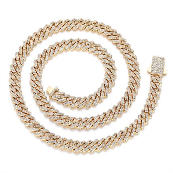 8mm Hip Hop Miami Cuban Chain Necklace Bracelet Real Gold Plated Jewelry TopBling Cubic Zirconia Spring Clasp