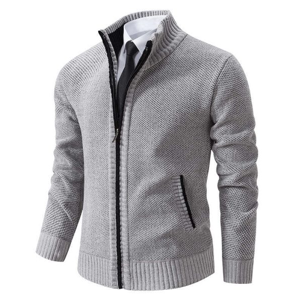 Winter Knitted Stand Up Collar Cardigan Korean Casual Jacket Solid Color Slim Fit Wool Sweater Men's High-quality Coat