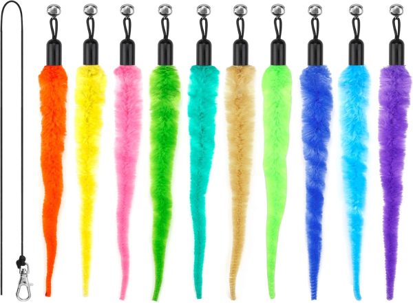 10PCS Cat Worm Toy for Cats, Cat Wand Toy Accessories, Cat Feather Toy Attachments Replacements