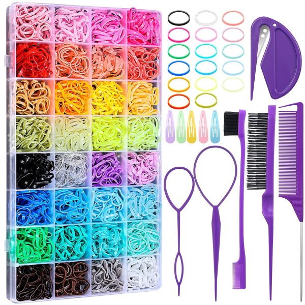 32 Colors Small Hair Rubber Bands with 16 Hair Styling Tools