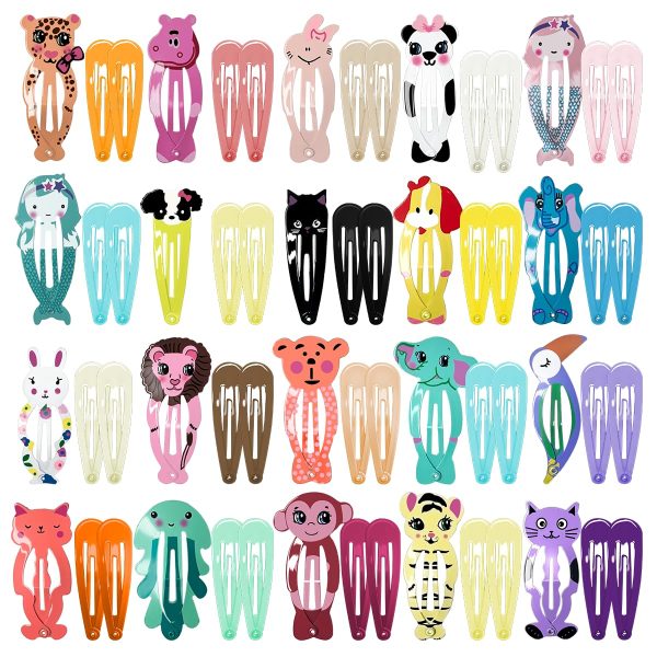 60 Pcs Hair Clips for Girls,Cute Cartoon Animal Shaped Childrens Hair Accessories with Elastic Non Slip Metal Hair Bows