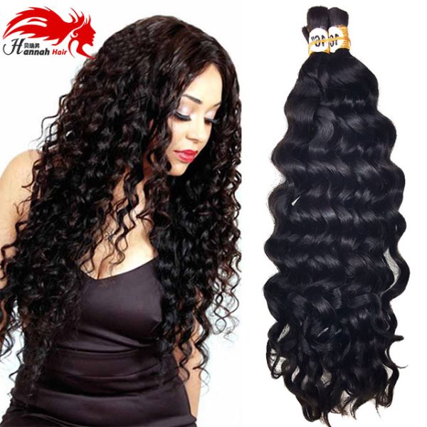 Boho Braids Deep Wave Brazilian Human Hair for Braiding Bulk Hair Unprocessed Human Braiding Hair Bulk No Weft Natura Black Colorl 3pcs 150gram