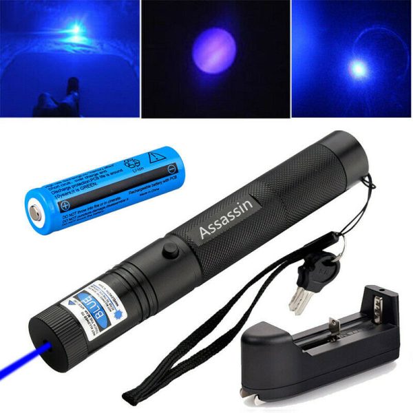 Visible Blue Voilet Laser Pointer Pen 10Miles Single Beam Rechargeable Blue Lazer Pen Pointer 405nm+ 18650 button top Battery + Charger