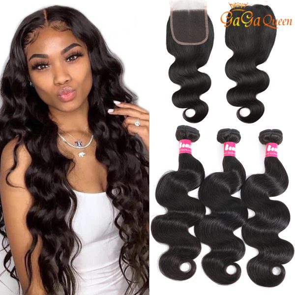 Brazilian Body Wave Human Hair Bundles With Closure Peruvian Loose Wave Water Wave Straight Hair Extensions