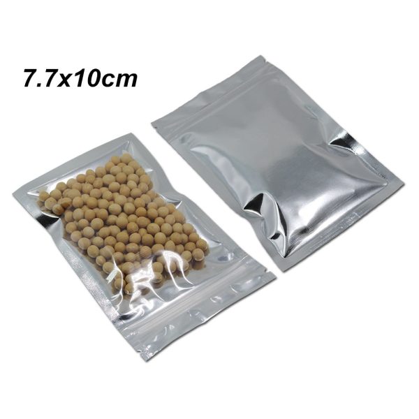 7.7x10 cm 200pcs Clear / Silver Zipper Foil Aluminum Heat Sealable Pouch Foil Leakproof Packing Mylar Foil Packaging Bags for Coffee