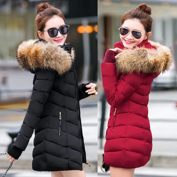 2018 New Fashion Long Winter Jacket Women Slim Female Coat Thicken Parka Down Cotton Clothing Red Clothing Hooded Student S18101204