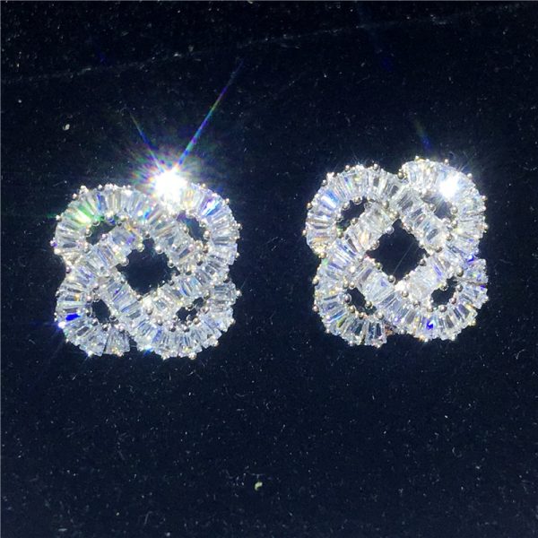 Vecalon Flower shape earring Clear Diamond 925 Sterling silver Engagement wedding Stud Earrings for women Bridal Jewelry