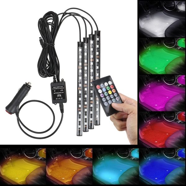 4 In 1 Car Inside Atmosphere Lamp 48 Led Interior Decoration Lighting Rgb 16-color Wireless Remote Control 5050 Chip 12v Charge Charming with retail box