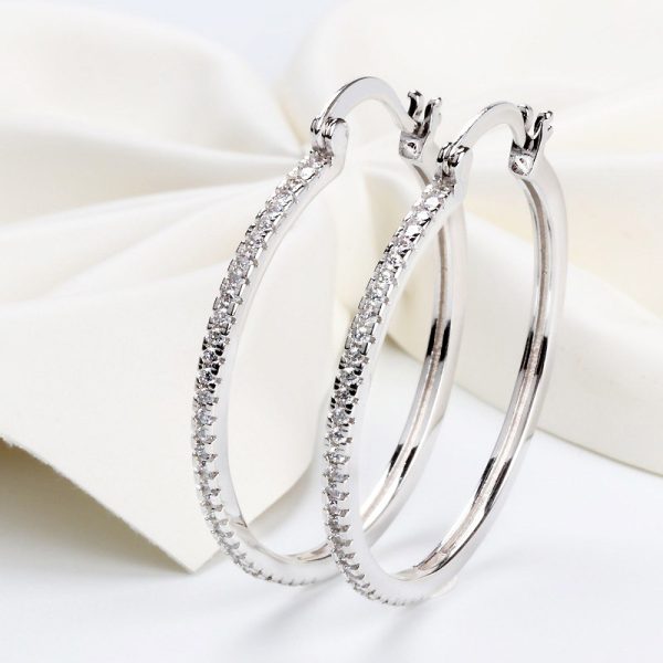 925 Sterling Silver Big Hoop Earrings Full CZ Diamond Crystal Circle EARRINGS Women Wedding Party Jewelry White Gold earrings with Retail box Factory wholesale