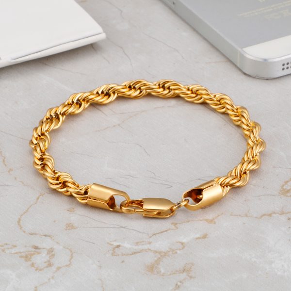 316L Stainless Steel Rope Chain Bracelet Titanium Steel 18K Gold Plated Bangle for Men Women No Fade