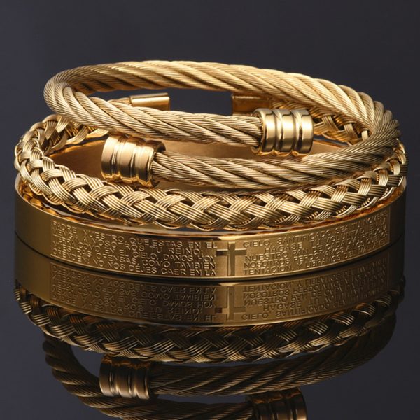 3pcs/Set cross Men Bracelet Handmade Stainless Steel Hemp Rope Buckle Open Bangles Pulseira Bileklik Luxury Jewelry