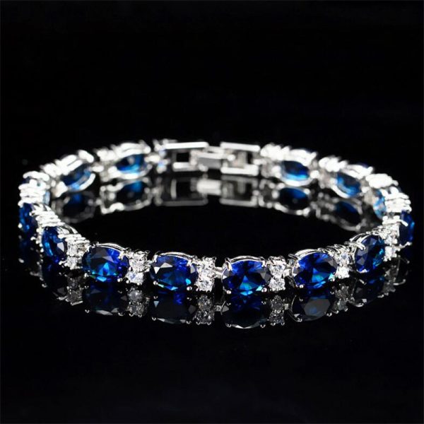 Victoria Luxury Jewelry Brand New 925 Sterling Silver Oval Cut Blue Sapphire CZ Diamond Ruby Popular Women Wedding Bracelet For Lover Gift