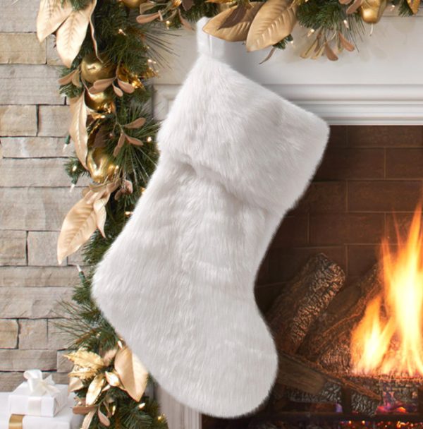 The latest 44CM size, Christmas pure white plush socks, Christmas tree pendants Christmas stocking, candy gift bags, free shipping