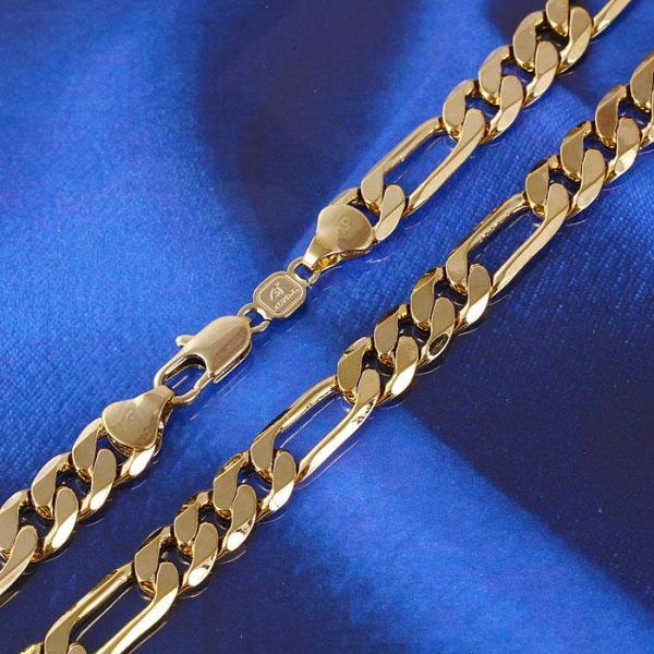 24k solid gold Mens 24k Solid Gold GF 8mm Italian Figaro Link Chain Necklace 24 Inches