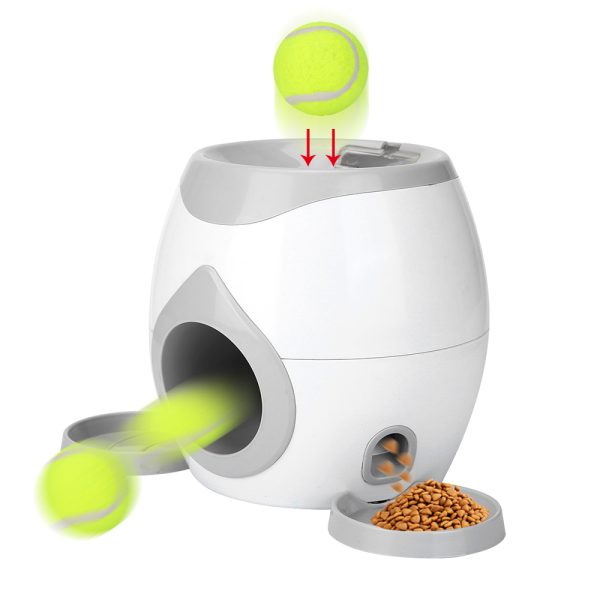 Automatic Pet Feeder Interactive Fetch Tennis Ball Launcher Dog Training Toys Throwing Ball Machine Pet Food Emission Device LJ201125