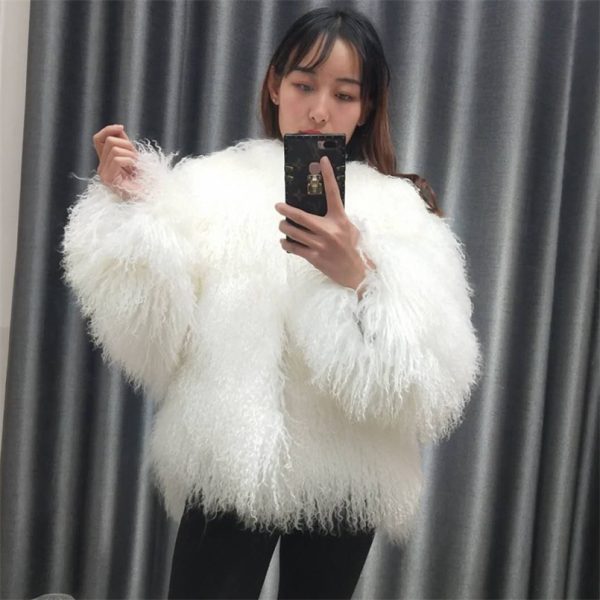 Women real mongolian sheep fur coat ladies leather short style beach wool fur jacket female outerwear 201209