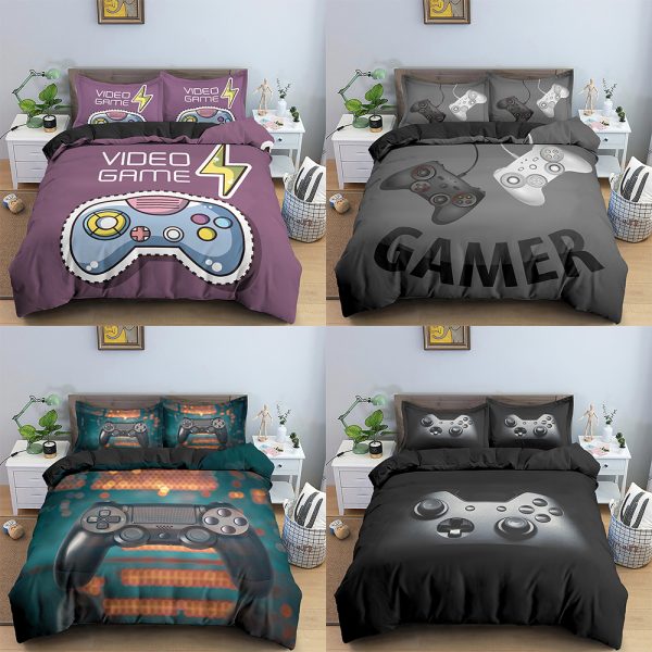 Teens Video Games Comforter Duvet Cover Set King Size Gamepad Controller Bedding Set for Kids Boys Girls Youth Game Bedding Set 201210