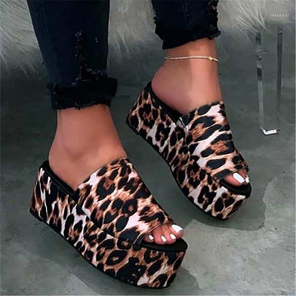 2020 Summer Woman Slippers Women Platform Leopard Slides Female High-Heeled Flat Non-Slip Beach Waterproof Shoes Plus Size1