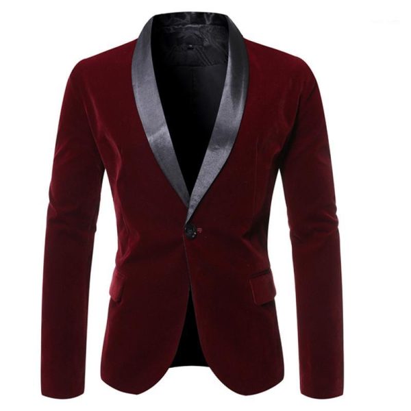 2020 New Men Wine red velvet suede Business Casual Dress Slim Blazer Jacket Homme Fashion Stage Party Formal Suit coat Outwear1