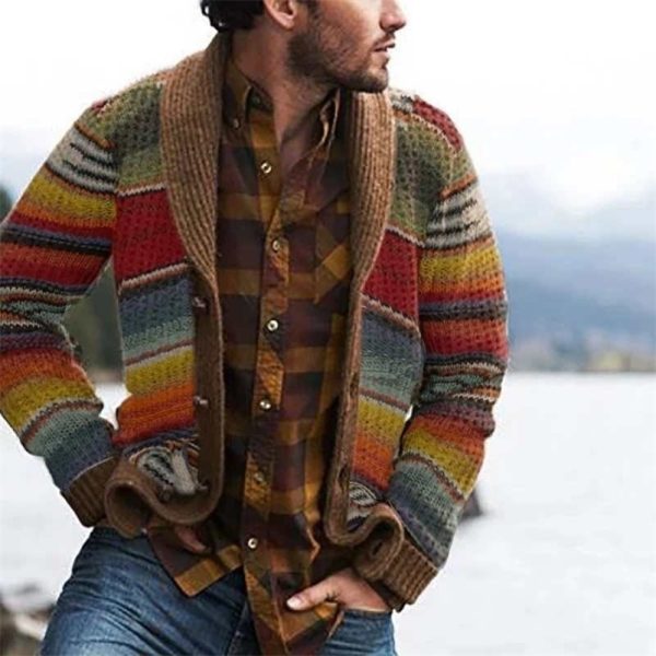 Western Style Hot Selling Men'S Wear Spring New Style Printed Long-sleeved Sweater Tops Men's Midi Sweater Coat 201118