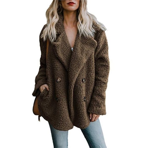 Women winter jacket fashion new doublebreasted sweaters lapel loose fur jacket women outwear women coat ladies jacket T200212