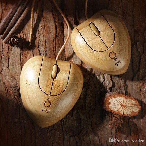 Bamboo Mouse Wooden USB Optical Mice wood Twins heart bamboo Wired mouse Creative gifts for Computer/Laptops Handmade Lovers Heart Shaped