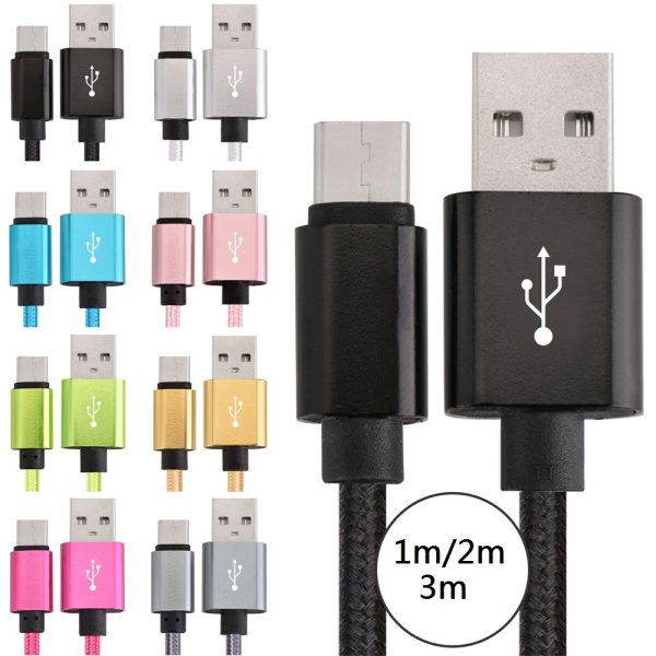 1m 2m 3m Thicker Braided Fabric cables USB-C Type c Micro USB Cable For Samsung Xiaomi Huawei Android Cellphone