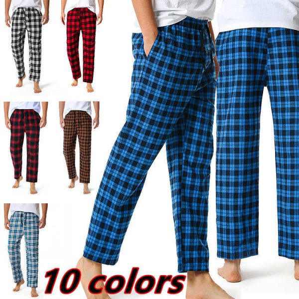 2021 New Men's Cotton Super Soft Flannel Plaid Pajama Pants Yoga Pants Home Pants Trousers X0615