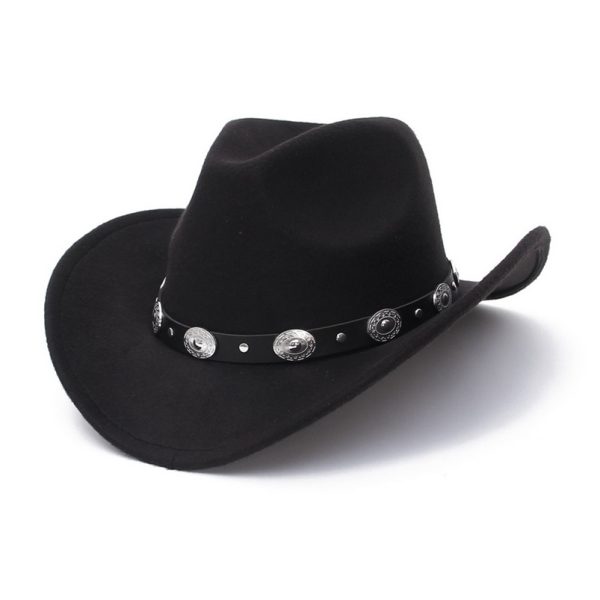 Vintage Western Cowboy Hat For Men Wide Brim Jazz Cap With Leather Belt Sombrero Four Seasons 210709