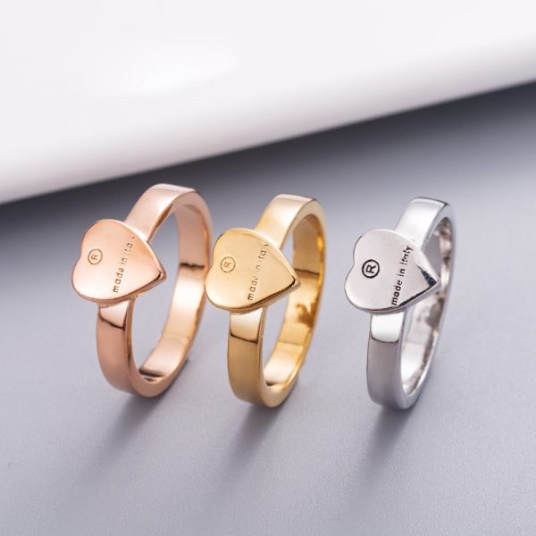 Women Heart Ring with Stamp Silver Gold Rose Cute Letter Finger Rings Gift for Love Girlfriend Fashion Jewelry Accessories