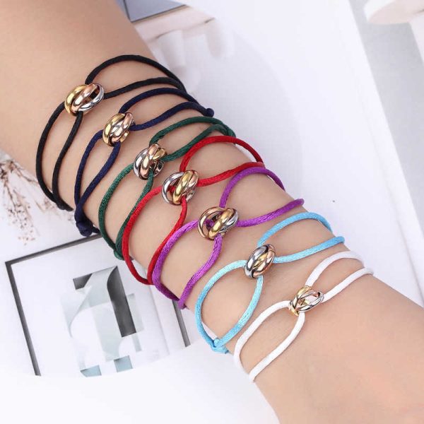 Zlxgirl high quality hot stainless steel bracelet 3 metal buckle ribbon lace up chain bracelet silk string hand make bracelet H0903