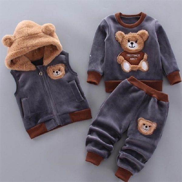 Winter Warm Children Clothing Sets Cartoon Bear Baby Boy Clothes For born Toddler Clothes For Girls Sport Tracksuit Set Girl 211021