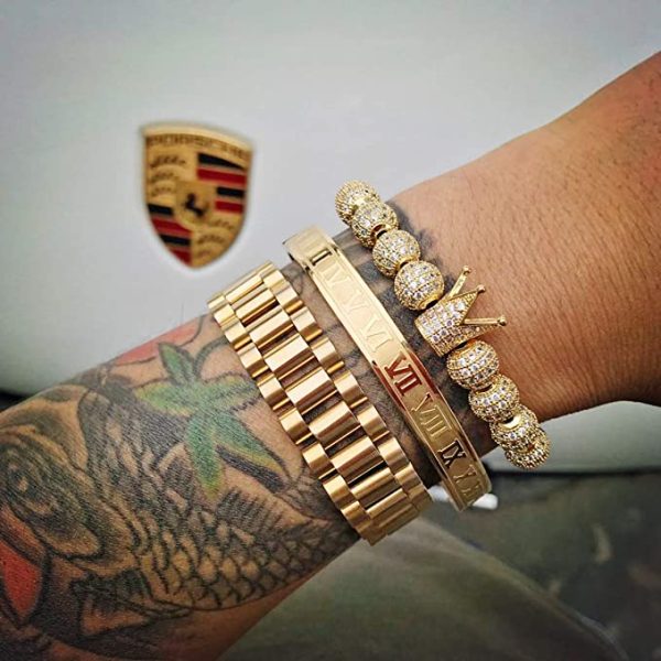 3pcs/set Imperial Crown King Mens Bracelet Pave CZ Gold Bracelets for Men Luxury Charm Fashion Cuff Bangle Birthday Jewelry