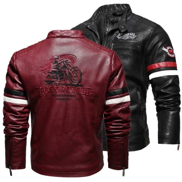 Vintage Motorcycle Jacket Men Fashion Biker Leather Jacket Male Embroidery Bomber Coat Winter Fleece Pu Overcoat Oversize 211111