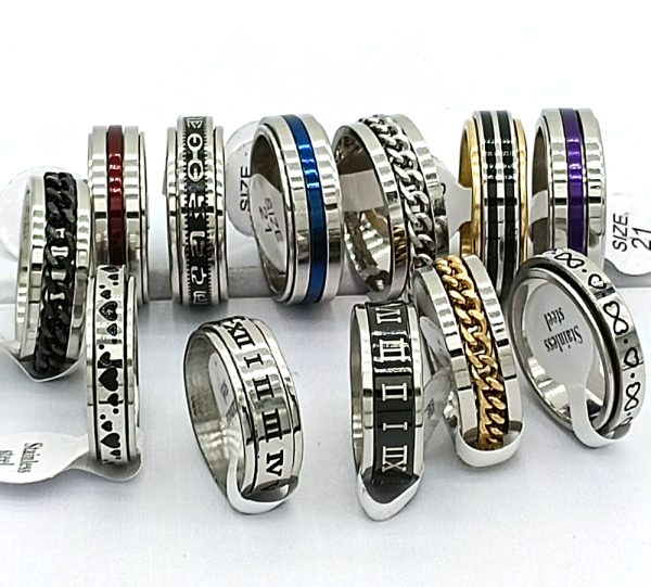 30pcs/lot Design Mix Spinner Ring Rotate Stainless Steel Men Fashion Spin Ring Male Female Punk Jewelry Party Gift Wholesale lots