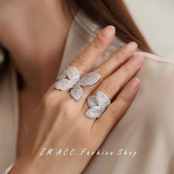 2021 Top Selling Wedding Rings Sweet Cut Luxury Jewelry 925 Sterling Silver Pave White Sapphire CZ Diamond Gemstones Party Open Adjustable Flower Women Band Ring