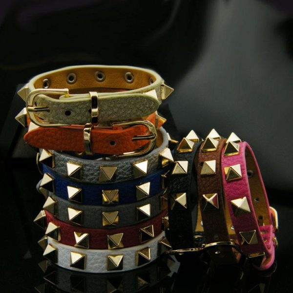 Bangle Punk Style Fashion Spike Bracelet With PU Leather, Jewelry Pyramid Rivets Bracelets For Female Wedding Gifts