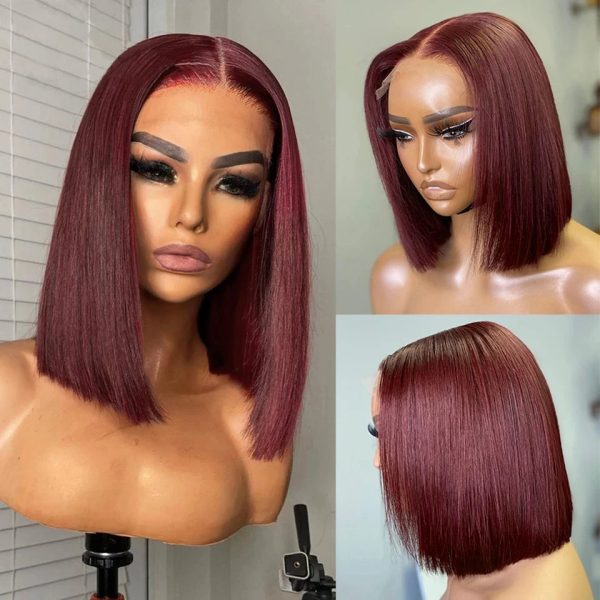 99J Color Lace Wig Spring curl Short Bob Human Hair Wig For Women