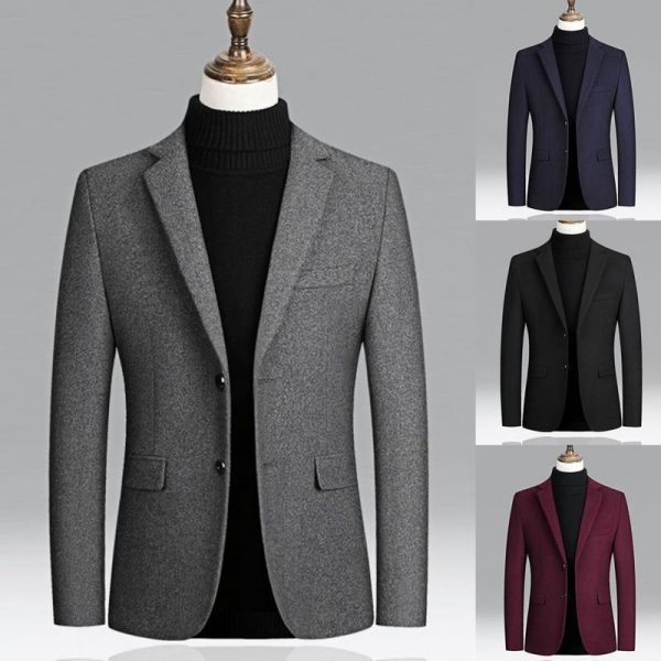 Autumn Winter Men Blazer Casual Business Suits Two Buttons Lapel Long Sleeve Woolen Suit Coat Fashion Slim Men's Blazers 220409