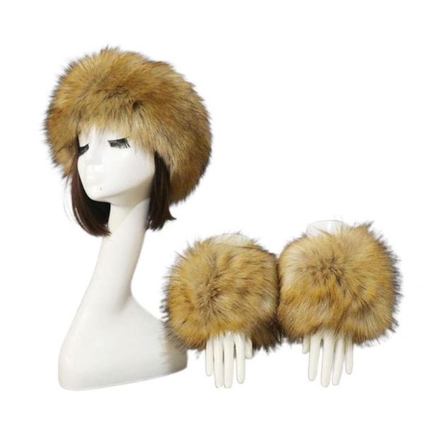 Visors Set Accessory Solid Color Thickened Furry Hat For Daily Life Women Headband Gloves Wrist SleevesVisors