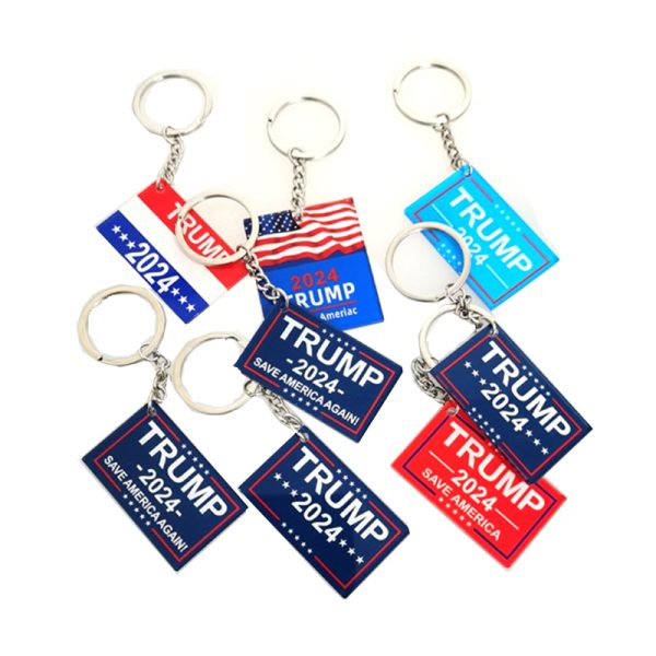 2024 Trump Flag Keychain Party Favor US Election Keychains Campaign Slogan Plastic Key Chain Keyring