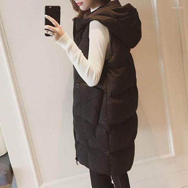 Women's Vests Fashion Hoodie Waistcoat Vest Womens Plus Size Gilet Casual Sleeveless Black Long Jacket Coat Female Winter Outwear 2022 #