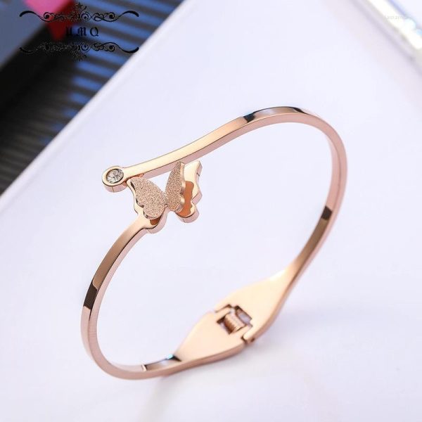 Bangle Korean Version Selling Versatile Rose Gold Titanium Steel Butterfly Bracelet Women's Simple Open Net Red JewelryBangle Lars22