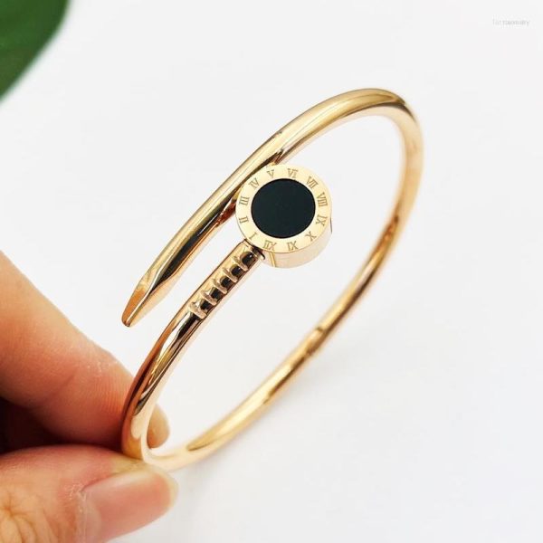 Bangle Fine Jewelry Black Round Bangles Roman Numerals Bracelet For Women Classic Brand Stainless Steel BraceletsBangle Lars22 Fawn22